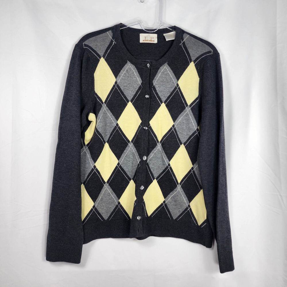 EP Pro Argyle Cardigan Sweater Womens Medium Golf Statement Preppy Pickleball